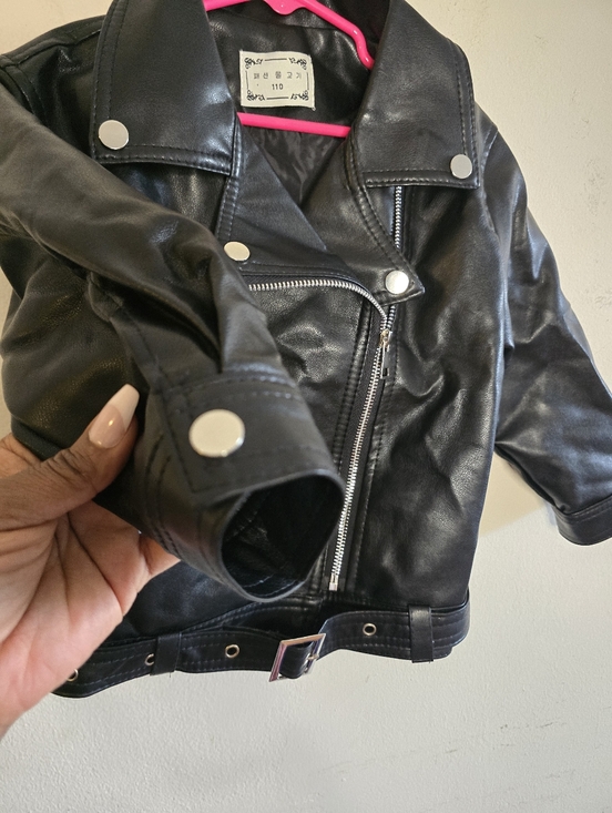 Kids Faux Leather Moto Jacket Black Biker Unisex Size 110 Edgy Style NWT - Picture 7 of 14